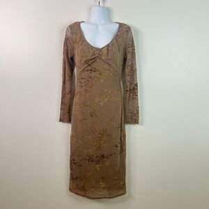 Francesca’s Brown Whimsigoth Floral Mesh Midi Dress Long Sleeve Velvet‎ Size S